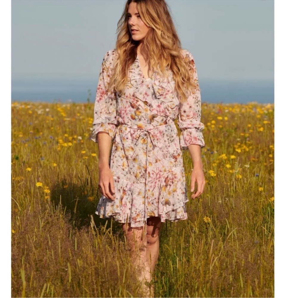 Ted Baker Grayce Jasmine Ruffle Dusty Pink Wrap Dress